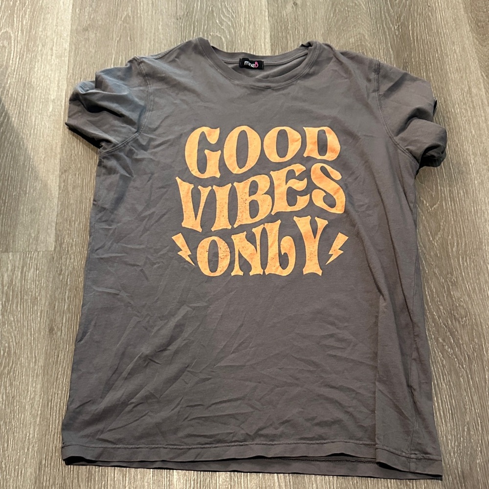 Gray Tee with Orange 'Good Vibes Only' Design